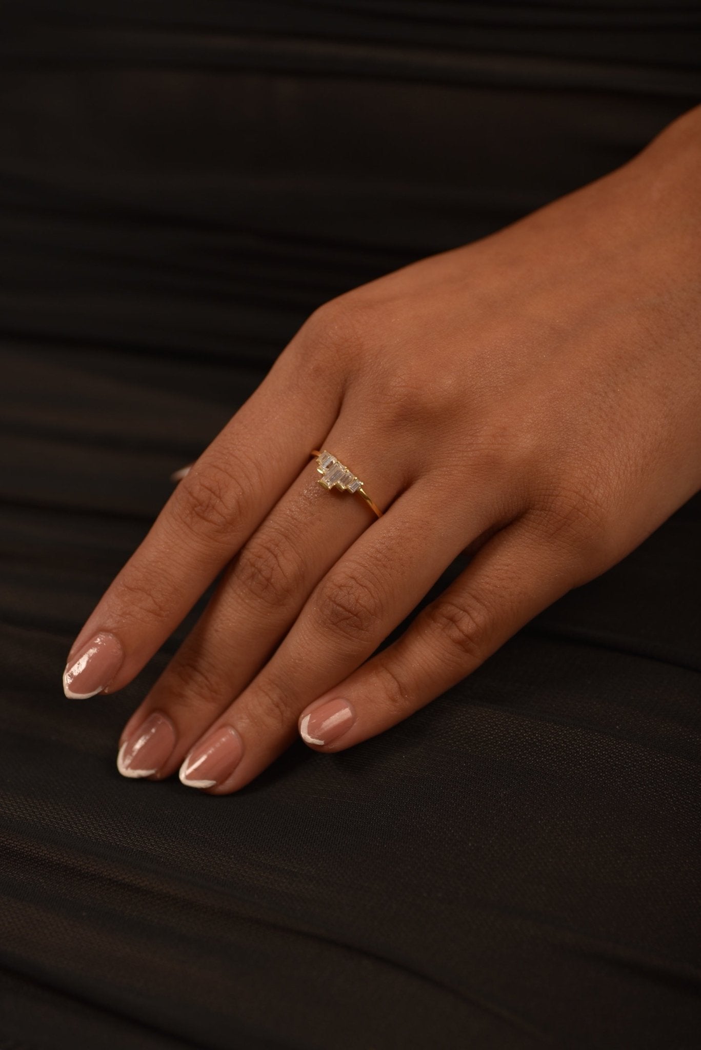 5 Stone Diamond Half Bezel Stacking Band - Evara Jewelry LLC