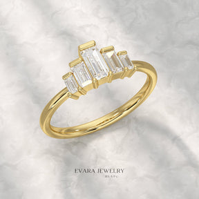 5 Stone Diamond Half Bezel Stacking Band - Evara Jewelry LLC