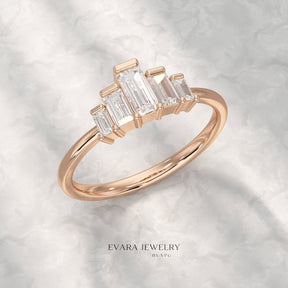 5 Stone Diamond Half Bezel Stacking Band - Evara Jewelry LLC