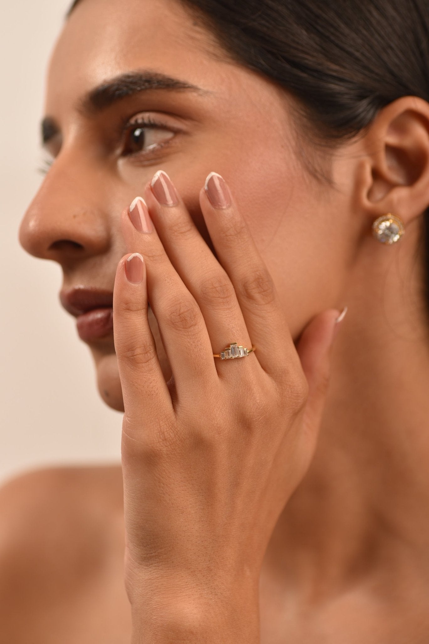 5 Stone Diamond Half Bezel Stacking Band - Evara Jewelry LLC