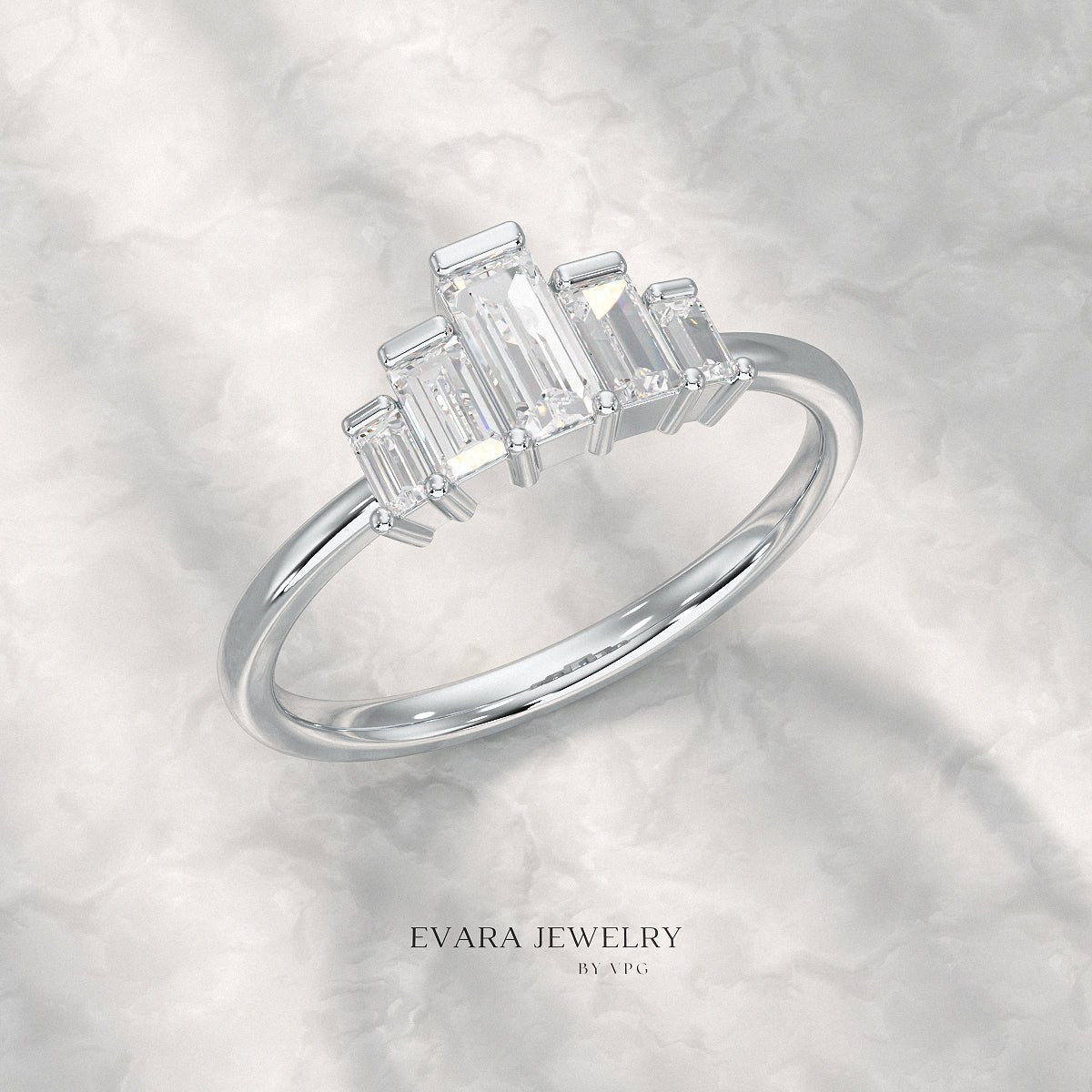 5 Stone Diamond Half Bezel Stacking Band - Evara Jewelry LLC