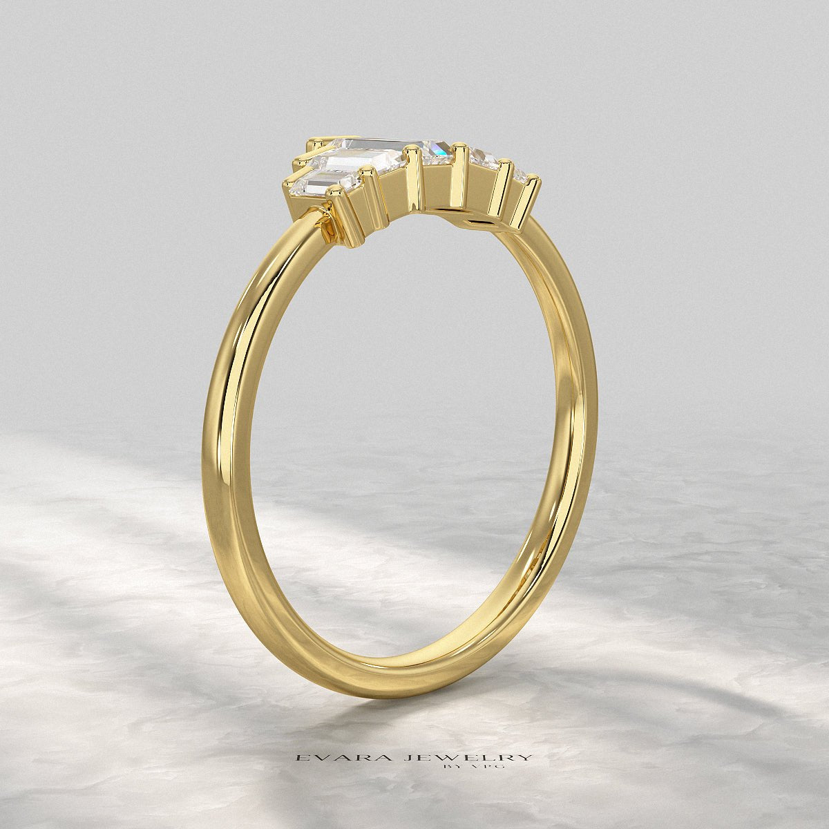 5 Stone Diamond Half Bezel Stacking Band - Evara Jewelry LLC