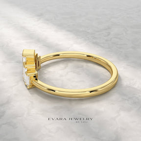 5 Stone Diamond Half Bezel Stacking Band - Evara Jewelry LLC