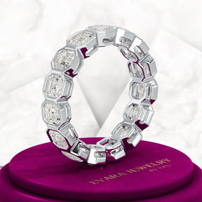 5.25 Carats Bezel Set Asscher Cut Modern Deco Diamond Eternity Band - Evara Jewelry LLC