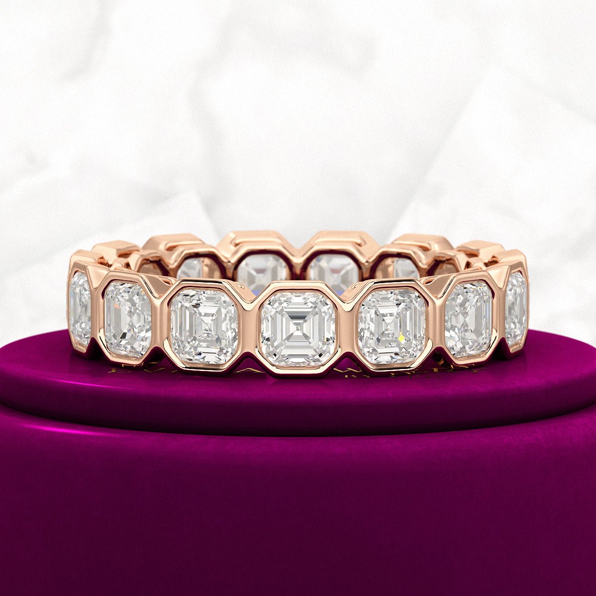 5.25 Carats Bezel Set Asscher Cut Modern Deco Diamond Eternity Band - Evara Jewelry LLC
