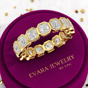 5.25 Carats Bezel Set Asscher Cut Modern Deco Diamond Eternity Band - Evara Jewelry LLC