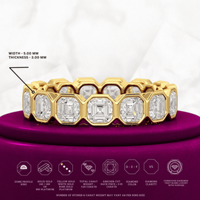 5.25 Carats Bezel Set Asscher Cut Modern Deco Diamond Eternity Band - Evara Jewelry LLC