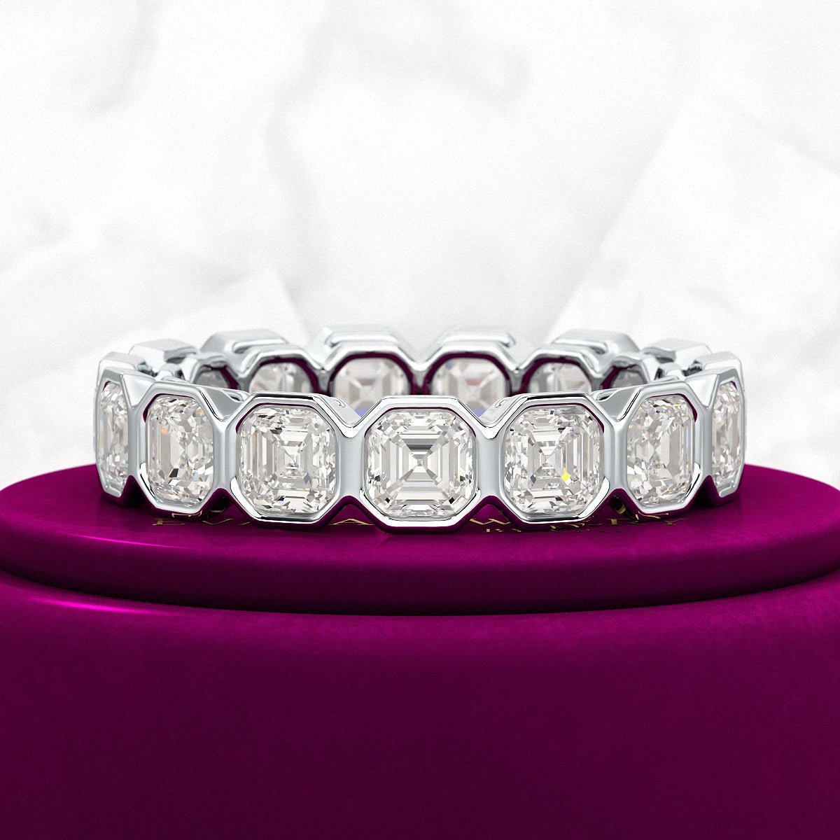 5.25 Carats Bezel Set Asscher Cut Modern Deco Diamond Eternity Band - Evara Jewelry LLC