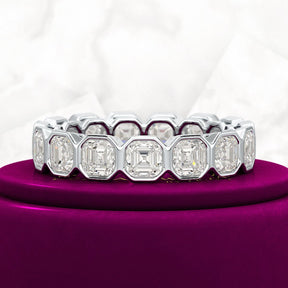 5.25 Carats Bezel Set Asscher Cut Modern Deco Diamond Eternity Band - Evara Jewelry LLC