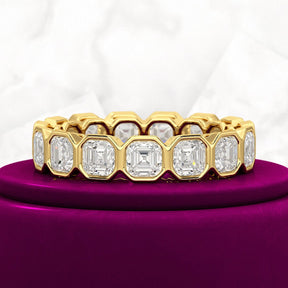 5.25 Carats Bezel Set Asscher Cut Modern Deco Diamond Eternity Band - Evara Jewelry LLC