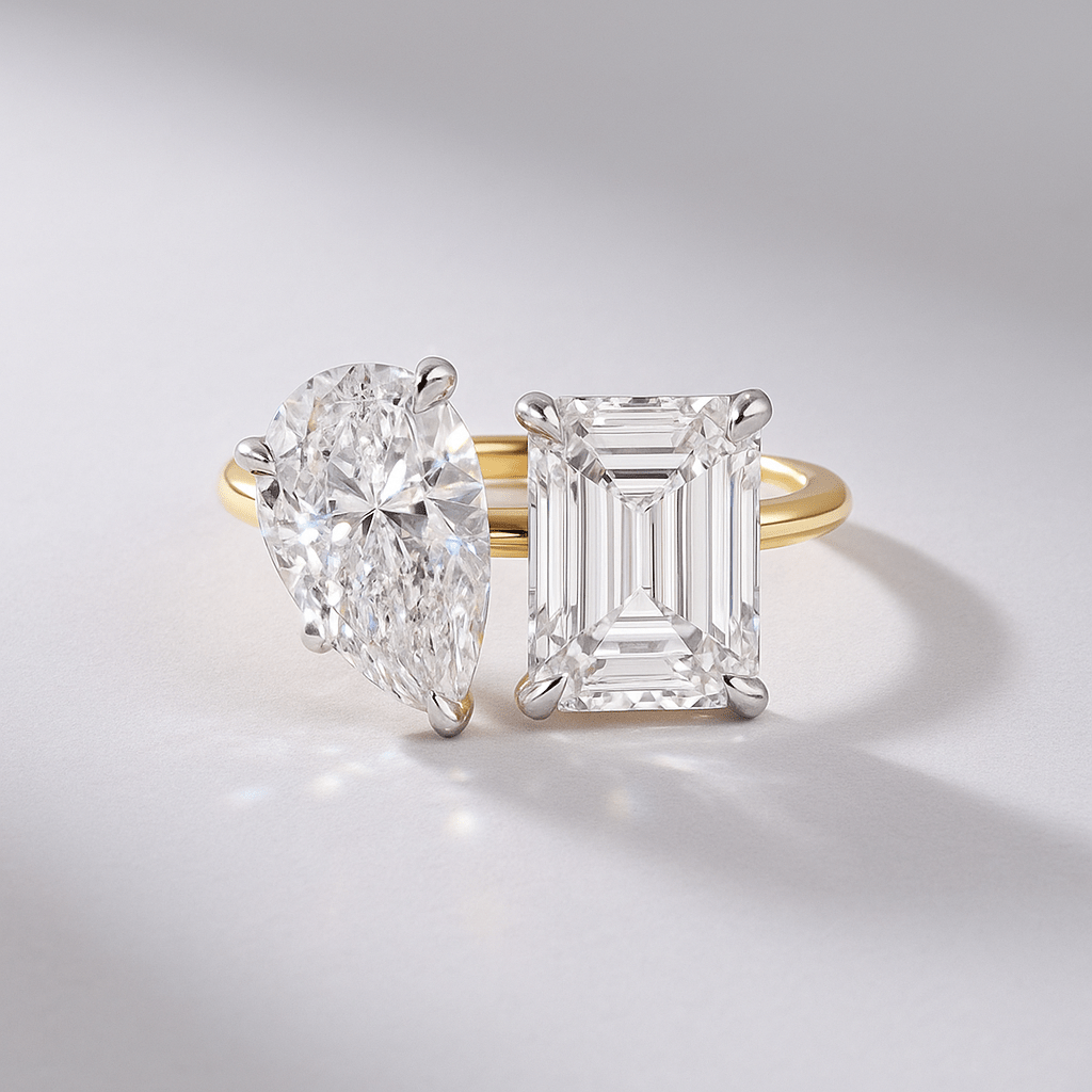 5.50 Carats Pear & Emerald Cut Two Stone Toi Et Moi Wedding Ring - Evara Jewelry LLC