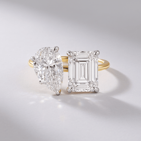5.50 Carats Pear & Emerald Cut Two Stone Toi Et Moi Wedding Ring - Evara Jewelry LLC