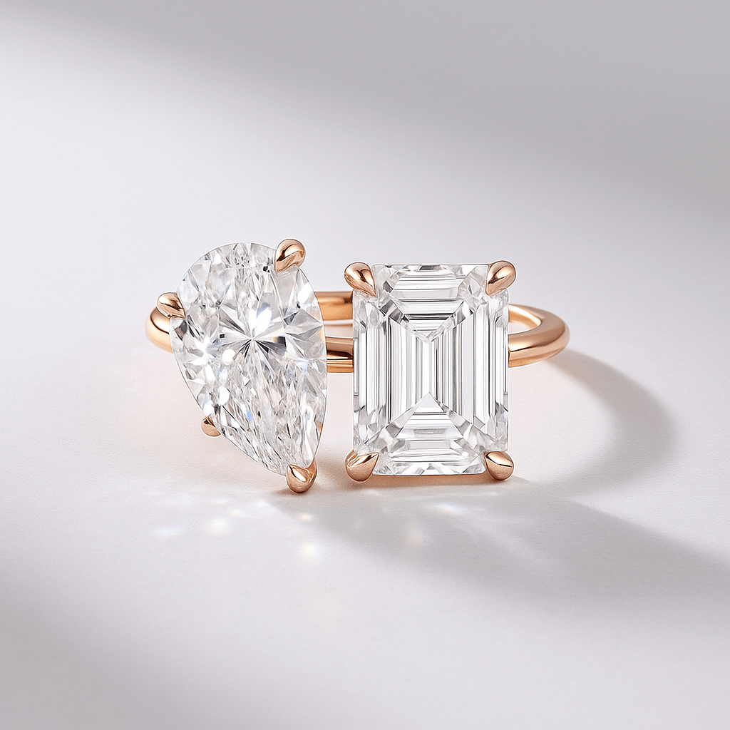 5.50 Carats Pear & Emerald Cut Two Stone Toi Et Moi Wedding Ring - Evara Jewelry LLC