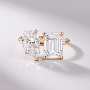 5.50 Carats Pear & Emerald Cut Two Stone Toi Et Moi Wedding Ring - Evara Jewelry LLC