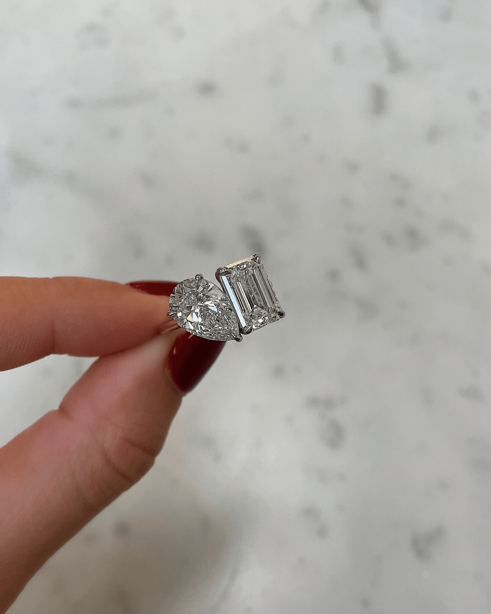 5.50 Carats Pear & Emerald Cut Two Stone Toi Et Moi Wedding Ring - Evara Jewelry LLC