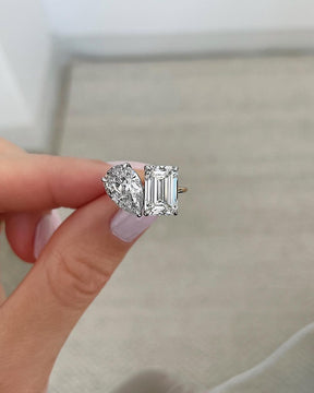 5.50 Carats Pear & Emerald Cut Two Stone Toi Et Moi Wedding Ring - Evara Jewelry LLC
