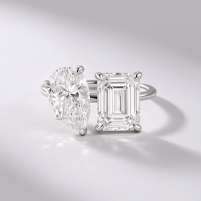 5.50 Carats Pear & Emerald Cut Two Stone Toi Et Moi Wedding Ring - Evara Jewelry LLC