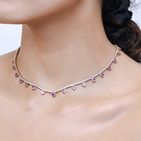 Natural Pink Sapphire Heart Charm and Lab-Grown Diamond Tennis Necklace in Rose Gold