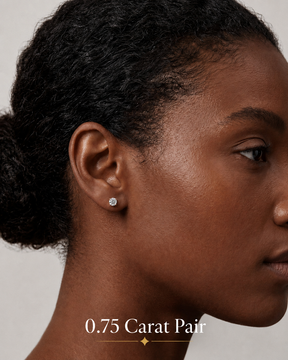 Round Cut Lab Grown Diamond Stud Earrings: 4 Prong Set, Push Back