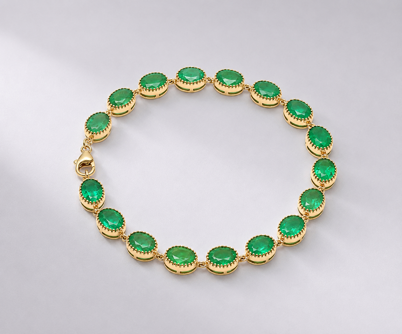12 Carat Natural Zambian Emerald Oval Tennis Bracelet in 14K Gold