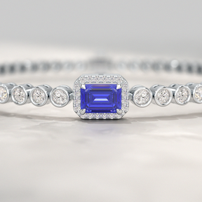 Diamond Tennis Bracelet with Emerald Cut Tanzanite in 14K Solid Gold