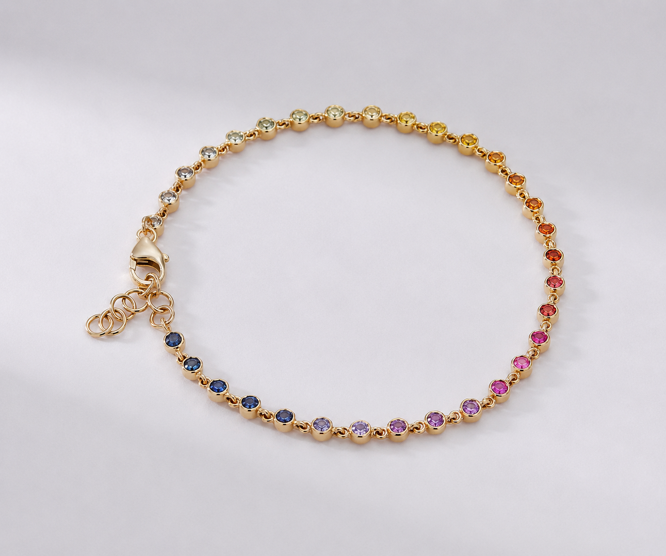 1.12 Carat Natural Rainbow Sapphire Bezel Set Chain Bracelet