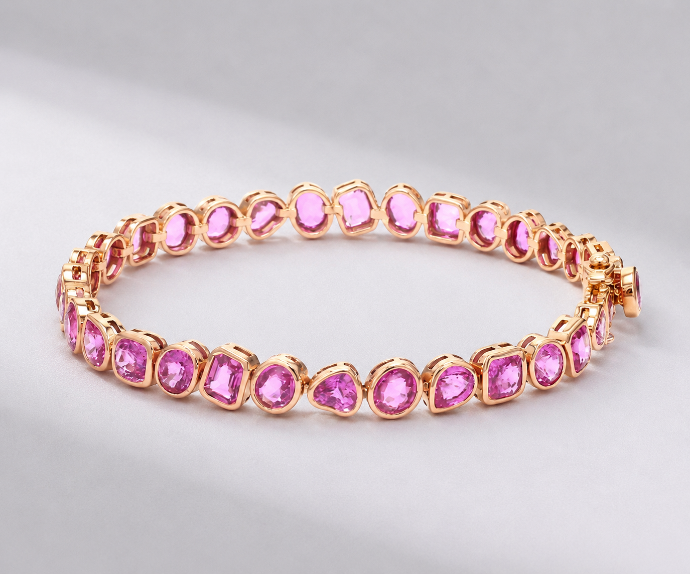 12 Carat Natural Pink Sapphire Mixed-Shape Tennis Bracelet in 14K Gold