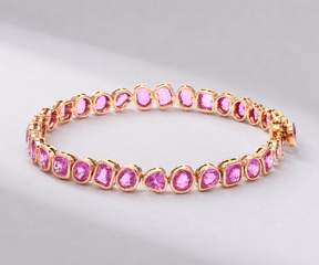 12 Carat Natural Pink Sapphire Mixed-Shape Tennis Bracelet in 14K Gold
