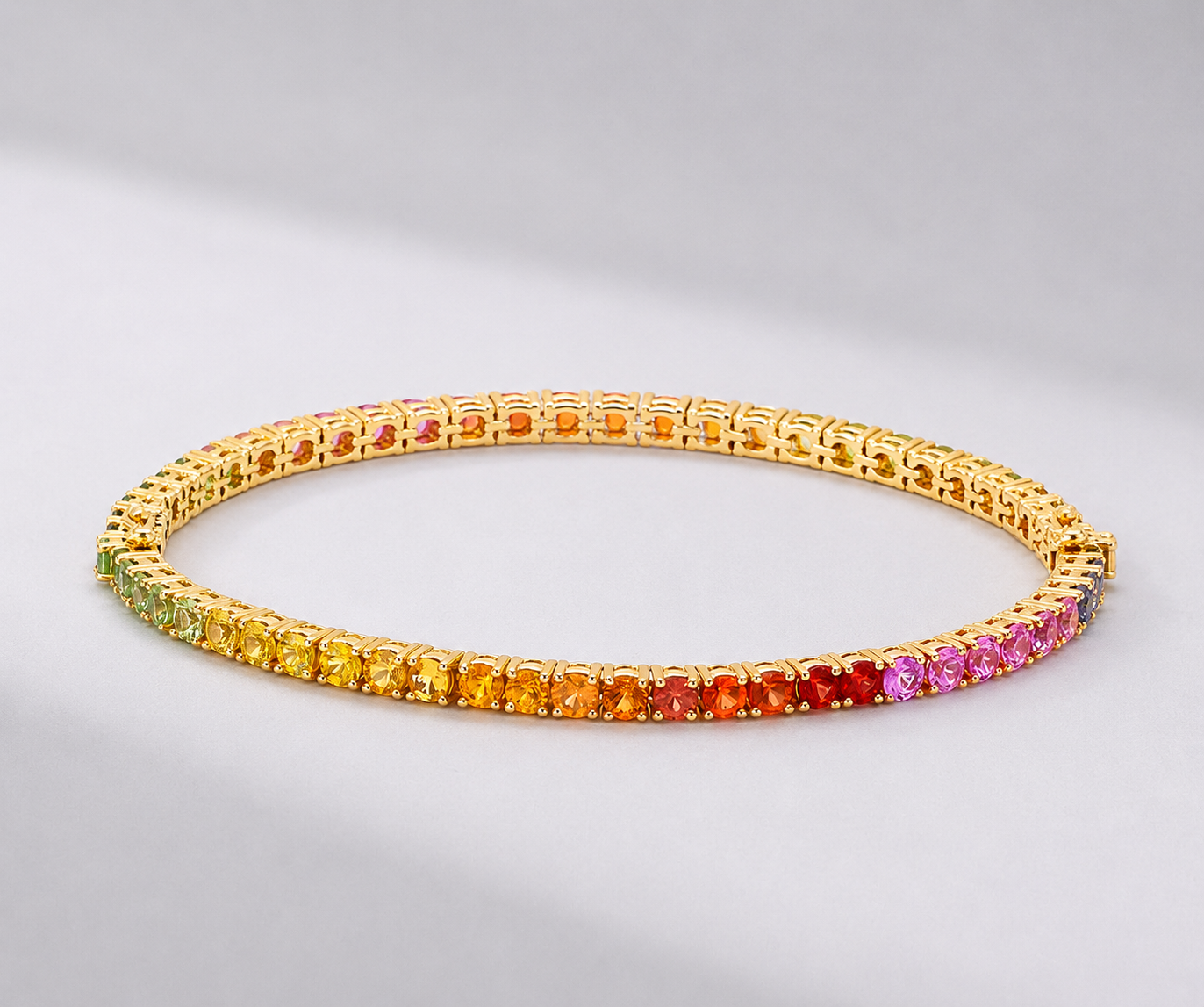 7 Carat Rainbow Sapphire Tennis Bracelet in 14K Solid Gold