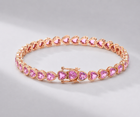 11 Carat Heart-Cut Natural Pink Sapphire Bezel Bracelet in 14K Gold