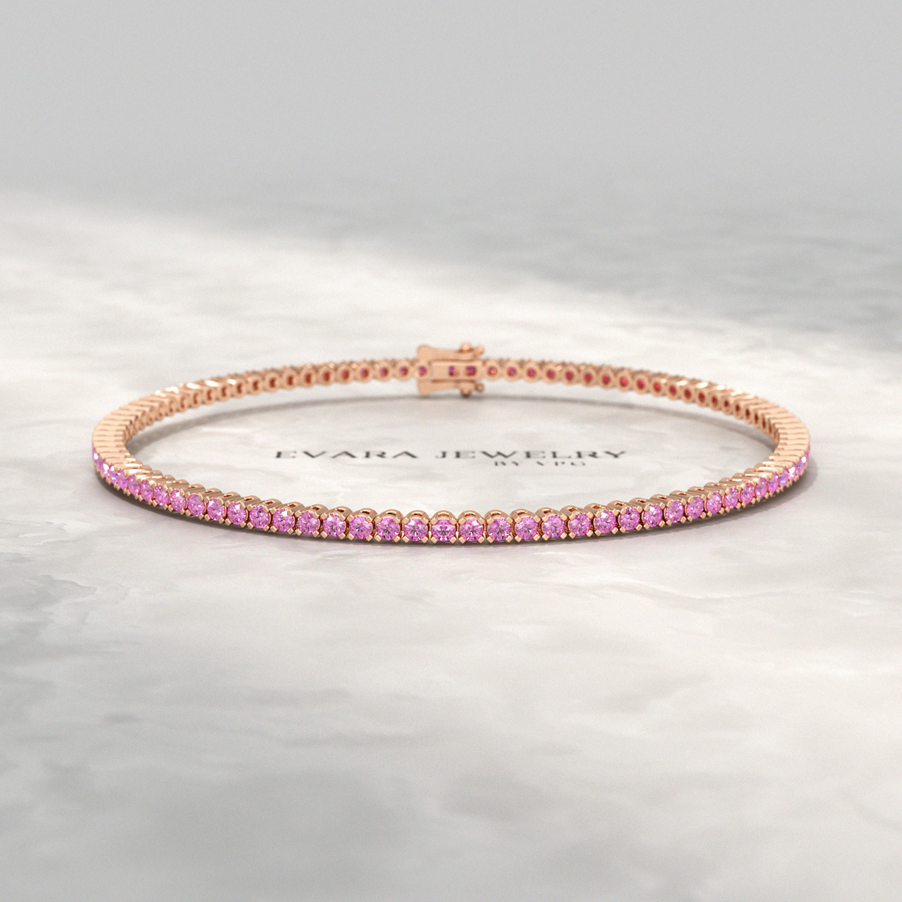 3.21 Carats Natural Pink Sapphire Tennis Bracelet in 14K/18K Yellow Gold