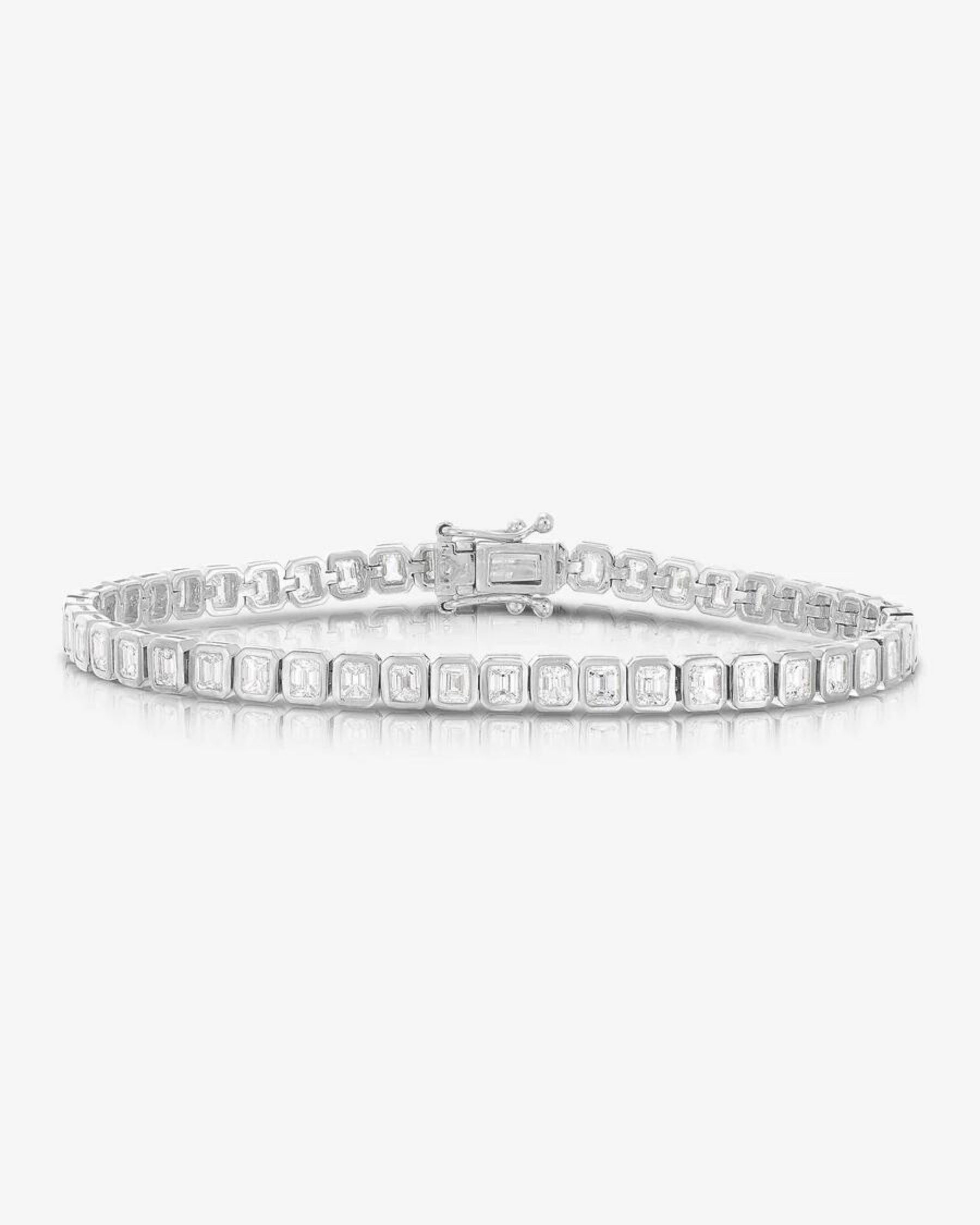 5 Carat Bezel Set Emerald Cut Luxury Diamond Tennis Bracelet in 14K Gold