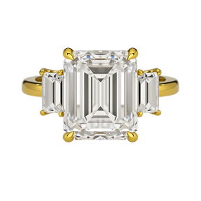 5 Carat Emerald Cut Lab Grown Diamond Three Stone Engagement Ring