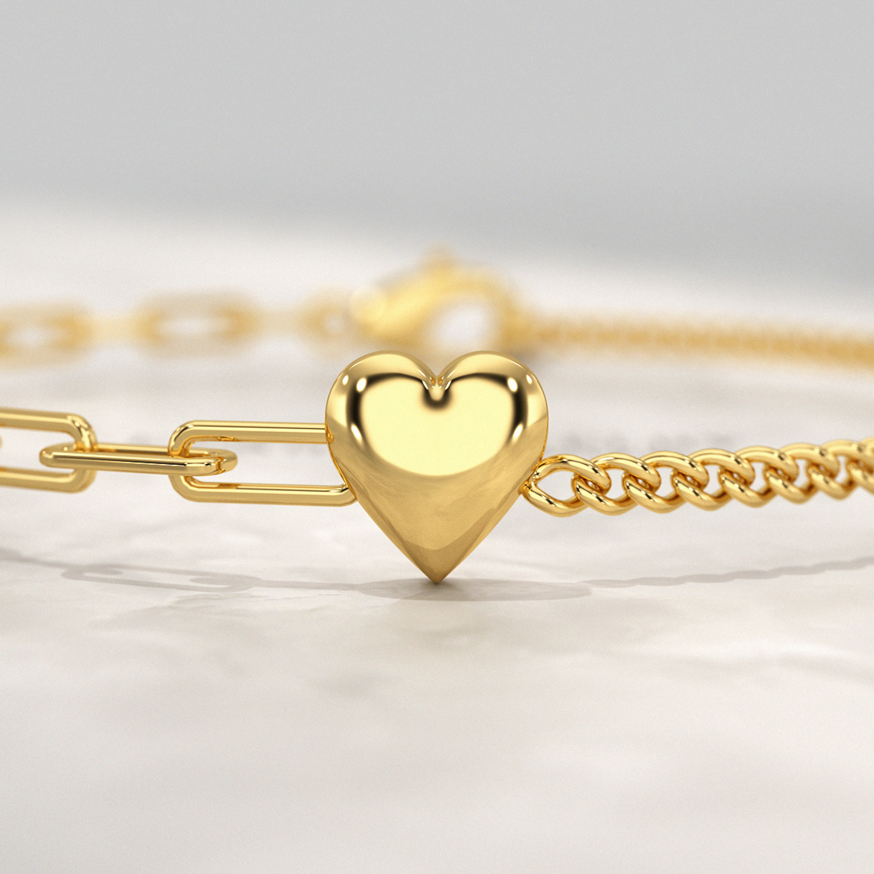 Gold Heart Paperclip & Cuban 50-50 Bracelet