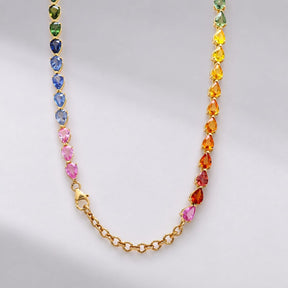 44 Carat Natural Pear-Cut Rainbow Sapphire Prong-Set Tennis Necklace