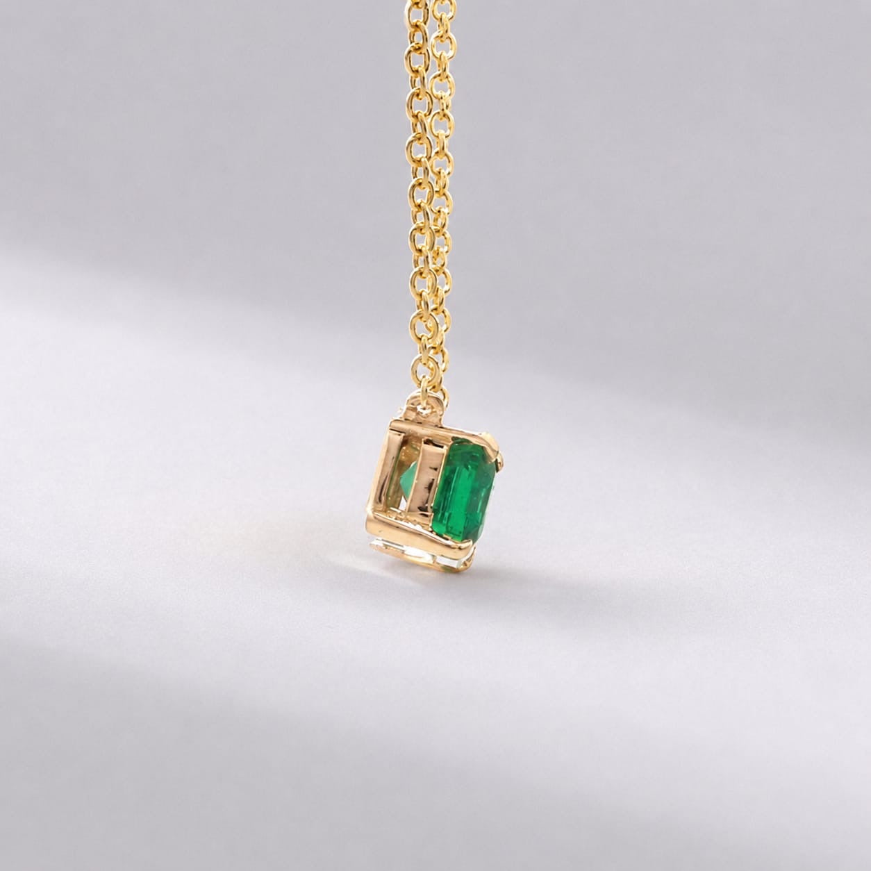 Natural East-West Emerald-Cut Emerald Pendant Necklace in 14K Gold