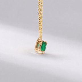 Natural East-West Emerald-Cut Emerald Pendant Necklace in 14K Gold