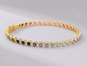 4 Carat Natural Rainbow Sapphire Bezel-Set Tennis Bracelet in 14K Gold
