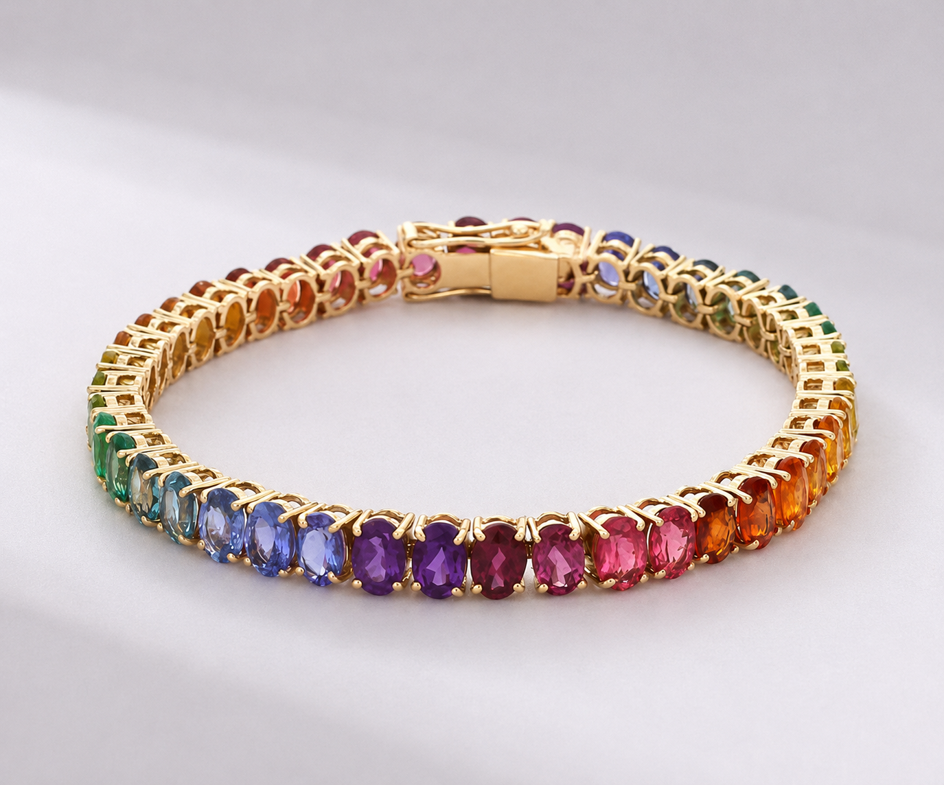 12 Carat Natural Rainbow Sapphire and Multi-Gemstone Bracelet in 18K Gold