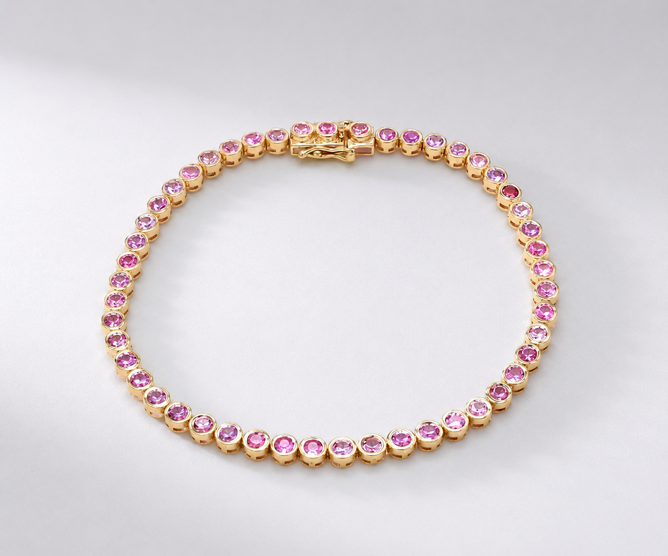 4 Carat Natural Pink Sapphire Bezel-Set Tennis Bracelet in 14K Gold