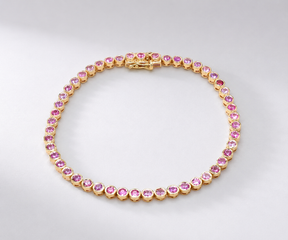 4 Carat Natural Pink Sapphire Bezel-Set Tennis Bracelet in 14K Gold