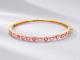 Natural Pink Sapphire Bezel Set Cuff Bracelet in 18K Gold