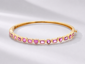 Natural Pink Sapphire Bezel Set Cuff Bracelet in 18K Gold