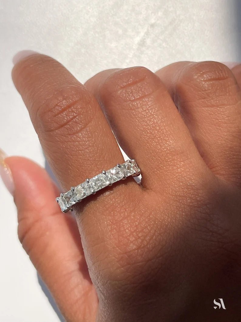 6 Carat East West Radiant Cut Diamond Stacking Wedding Band - Evara Jewelry LLC