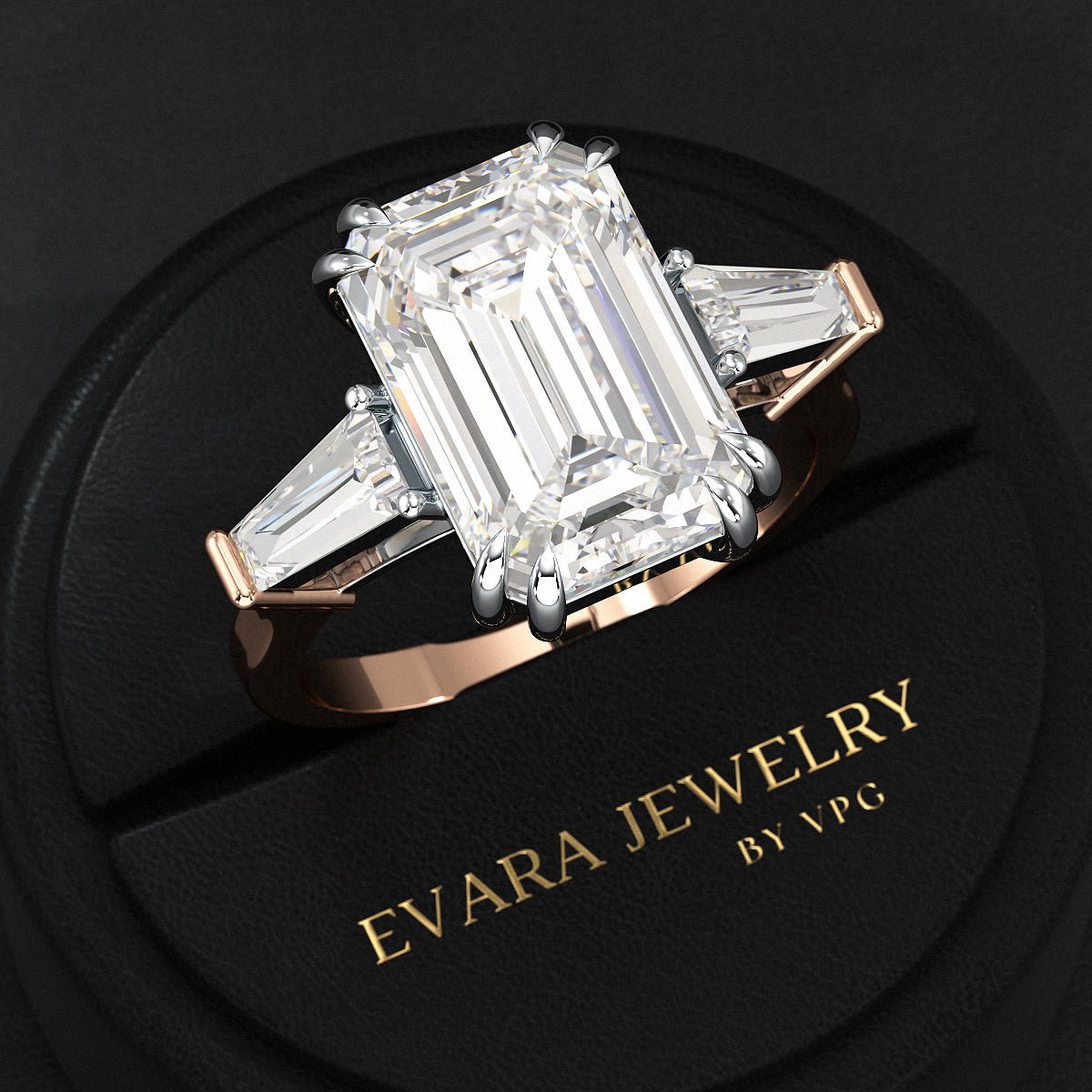 6 Carat Emerald Cut Diamond Engagement Ring - Evara Jewelry LLC