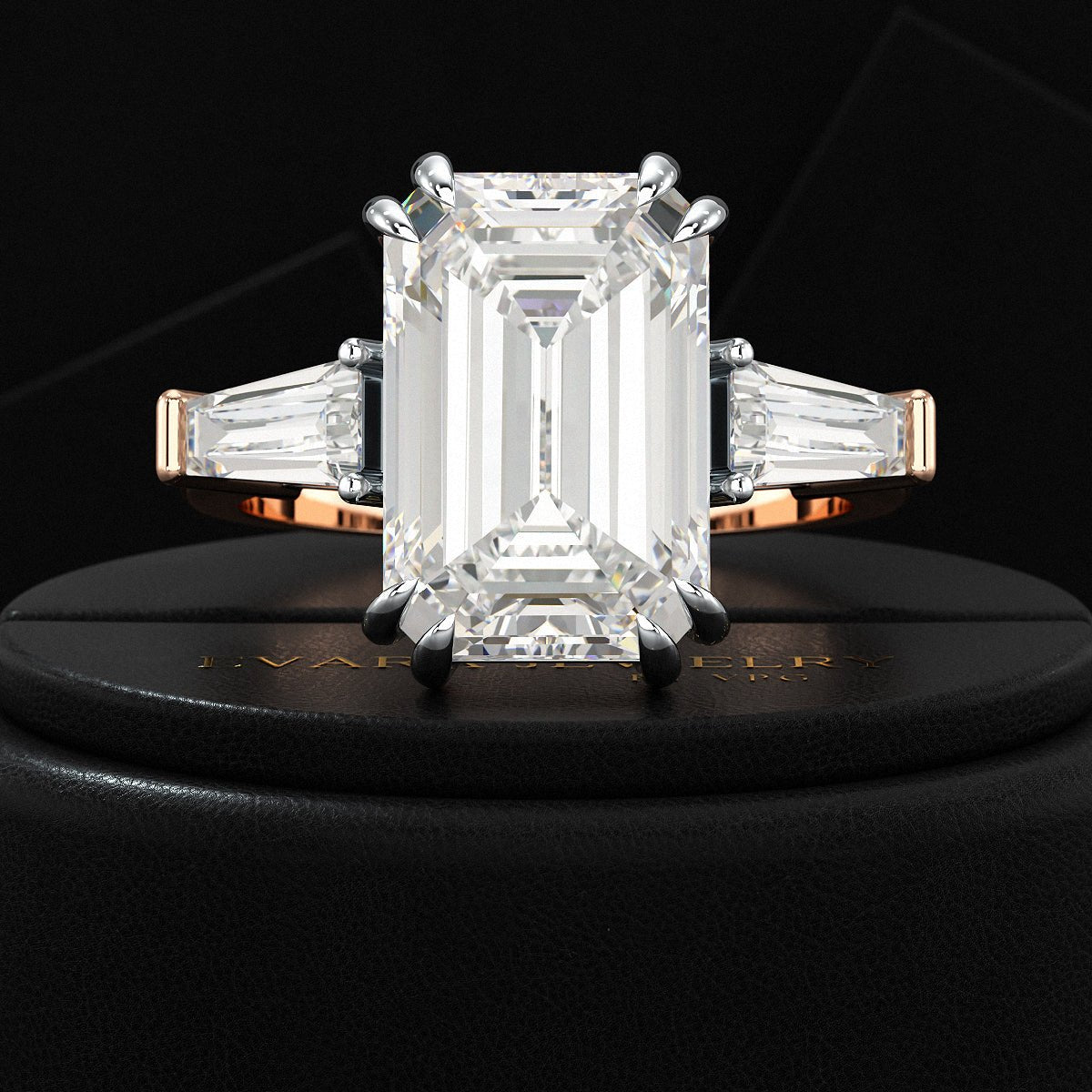 6 Carat Emerald Cut Diamond Engagement Ring - Evara Jewelry LLC