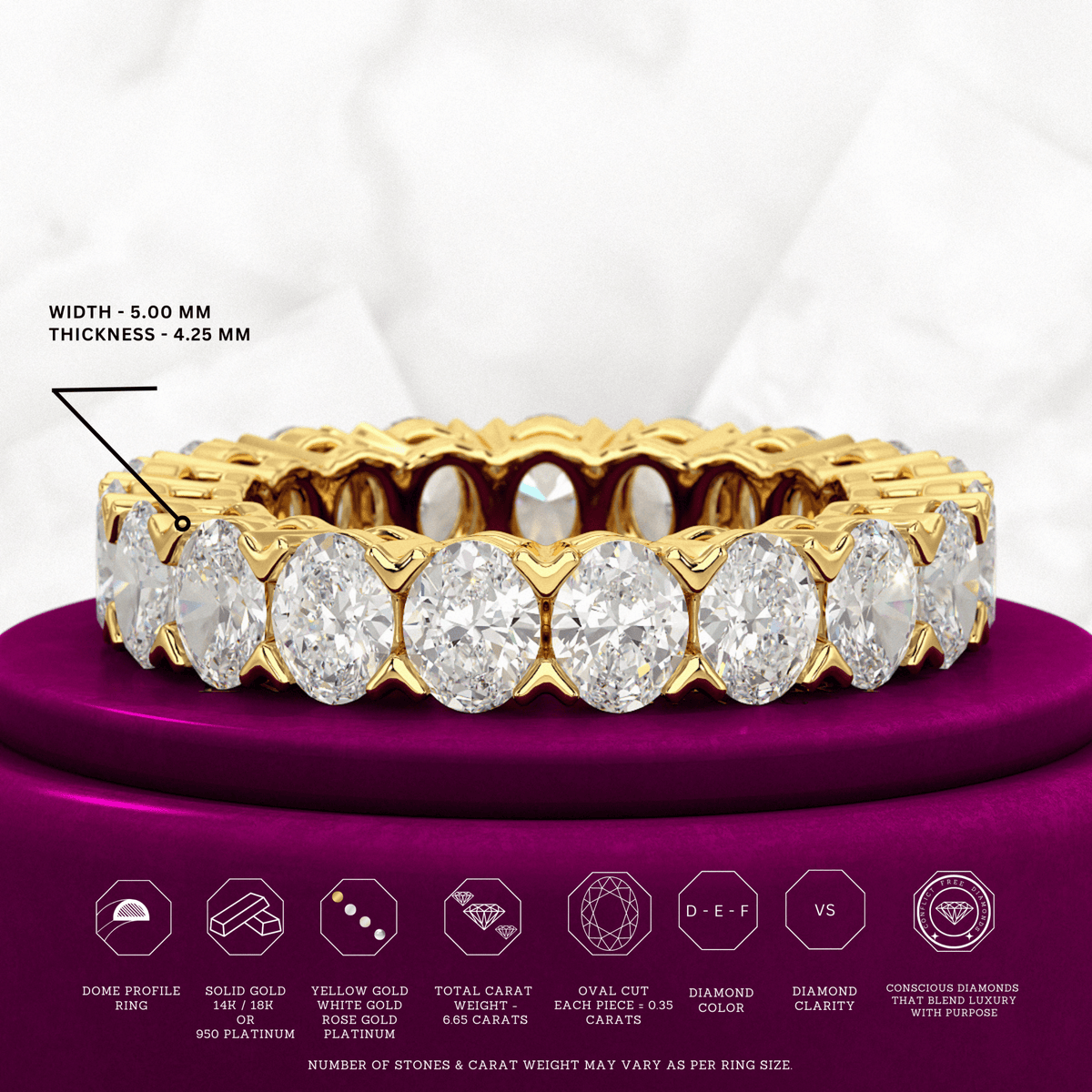 6 Carat Oval Cut Lab Grown Diamond Wedding Eternity Band - Evara Jewelry LLC