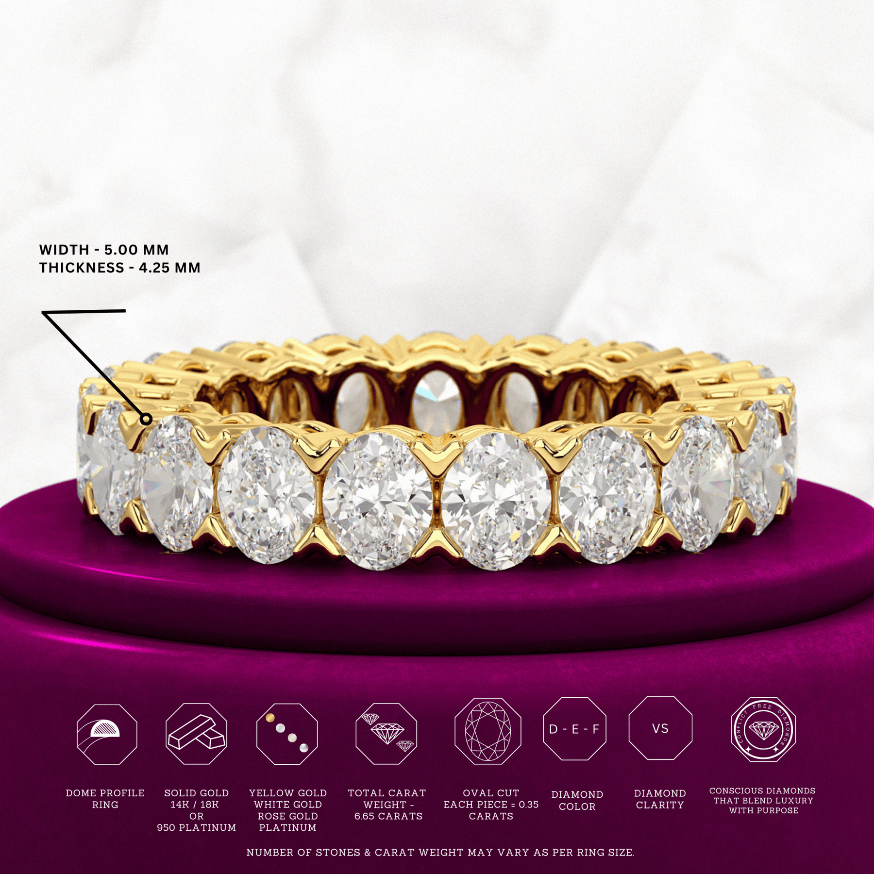 6 Carat Oval Cut Lab Grown Diamond Wedding Eternity Band - Evara Jewelry LLC