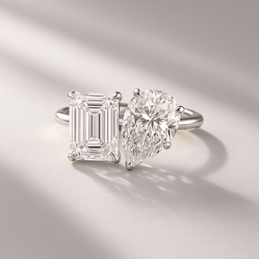 6 Carat Two Tone Pear & Emerald Toi Et Moi Engagement Ring - Evara Jewelry LLC