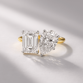 6 Carat Two Tone Pear & Emerald Toi Et Moi Engagement Ring - Evara Jewelry LLC